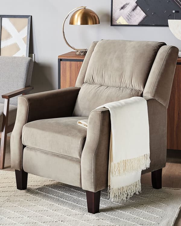 Fåtölj Beige Sammet Klädsel Justerbart Ryggstöd och Fotstöd Retro Design Armchair