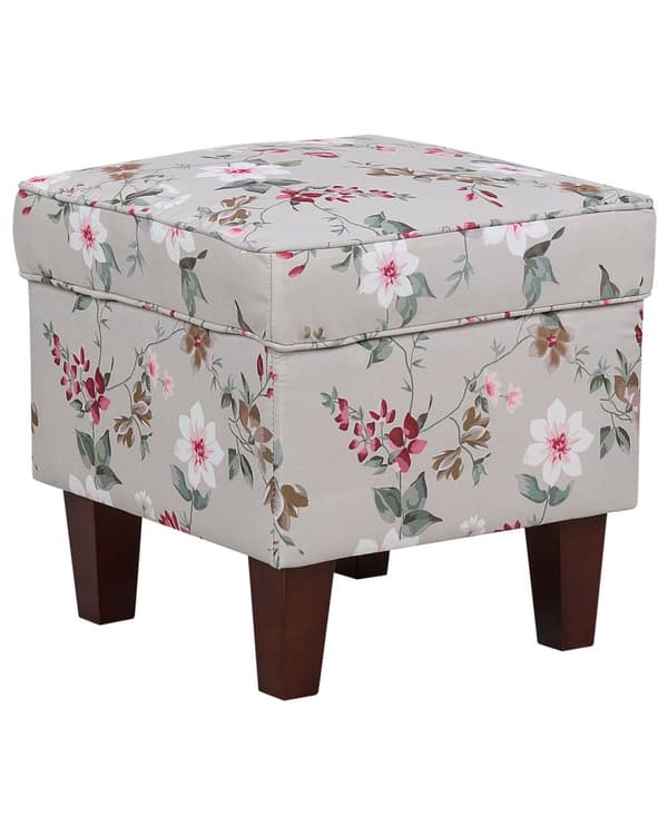 Fåtölj med Fotpall Beige Blommönster Träben Öronlapp