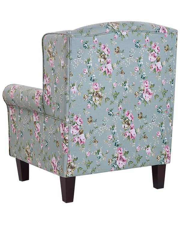Fåtölj med Fotpall Grön Blommönster Träben Öronlapp