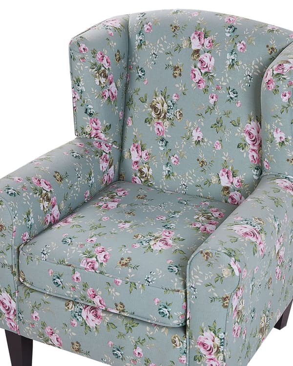 Fåtölj med Fotpall Grön Blommönster Träben Öronlapp