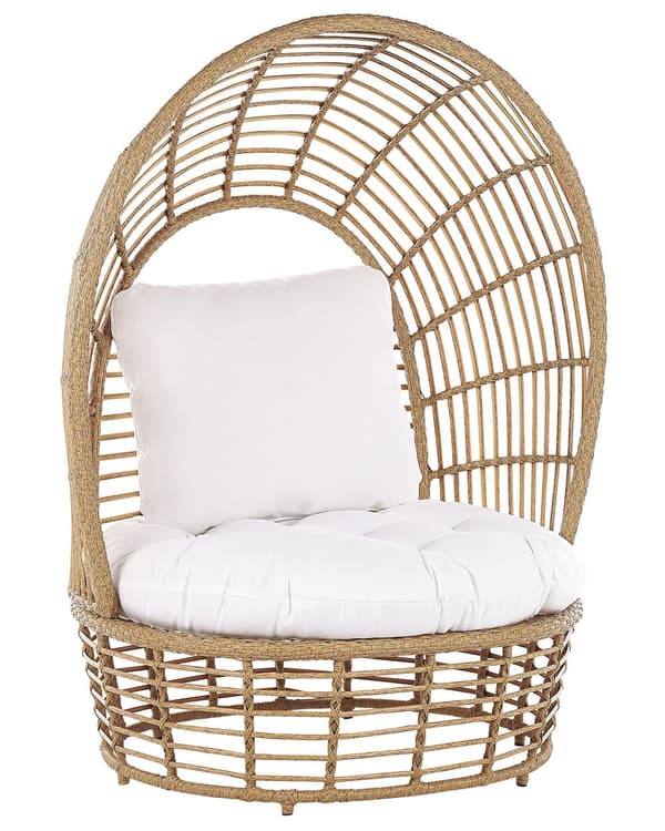 Trädgårdsfåtölj Beige Konstrotting Dyna Hög Ryggstöd Korgfåtölj Boho Trädgård
