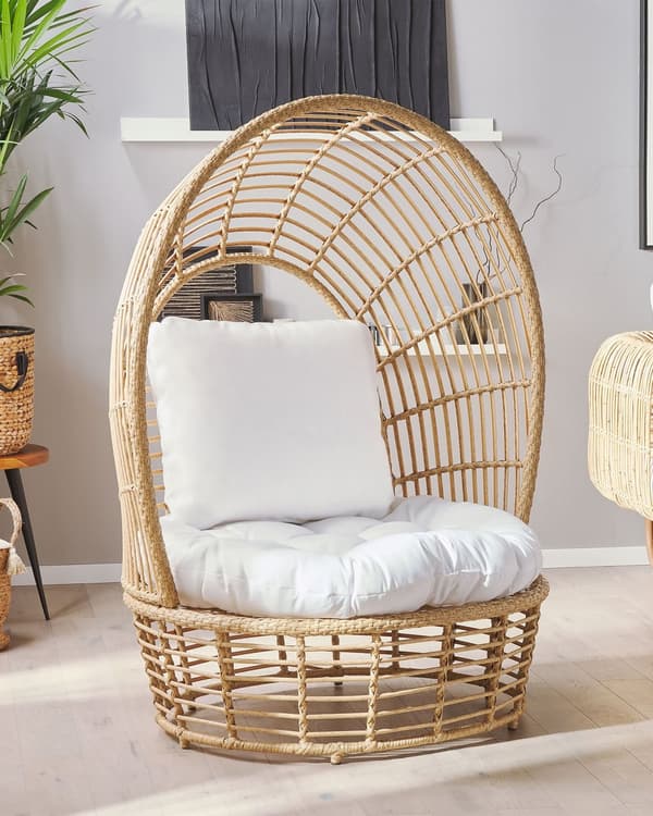 Lænestol Beige Natur Rattan 103 x 83 x 150 cm Dekorativ Flet Kurvestol med Hynder Baldakin Boho til Terrassen Haven Stue Tilbehør Udendørs