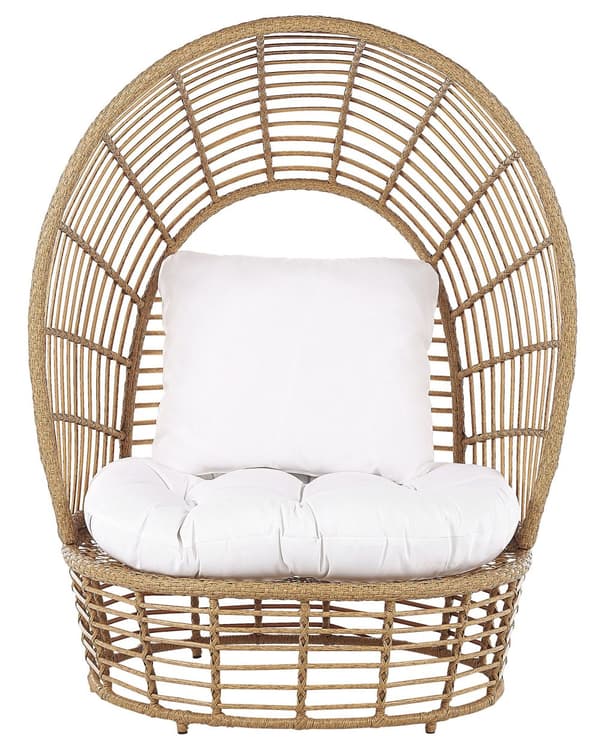 Lænestol Beige Natur Rattan 103 x 83 x 150 cm Dekorativ Flet Kurvestol med Hynder Baldakin Boho til Terrassen Haven Stue Tilbehør Udendørs