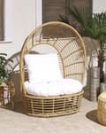 Miniatyrbillede 2 af 10: Lænestol Beige Natur Rattan 103 x 83 x 150 cm Dekorativ Flet Kurvestol med Hynder Baldakin Boho til Terrassen Haven Stue Tilbehør Udendørs
