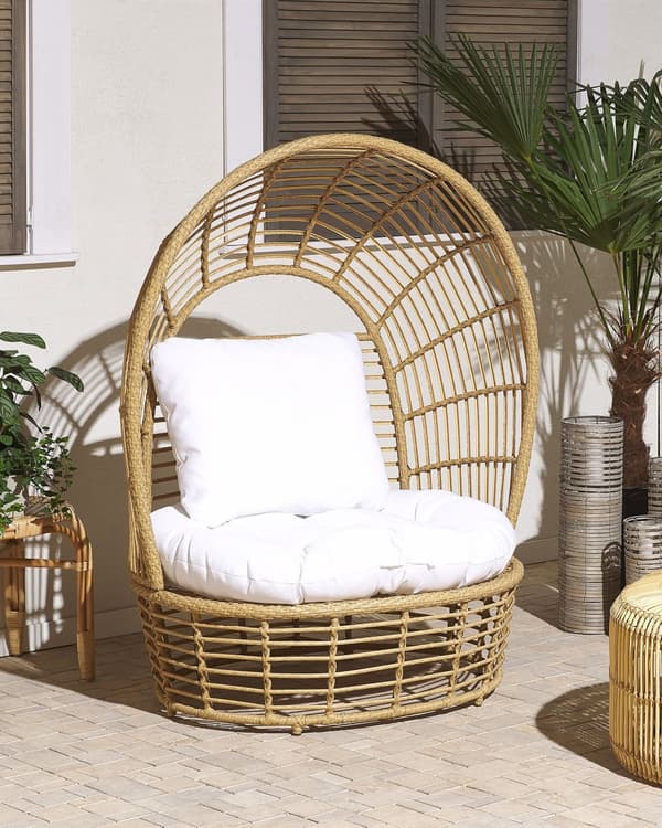 Lænestol Beige Natur Rattan 103 x 83 x 150 cm Dekorativ Flet Kurvestol med Hynder Baldakin Boho til Terrassen Haven Stue Tilbehør Udendørs