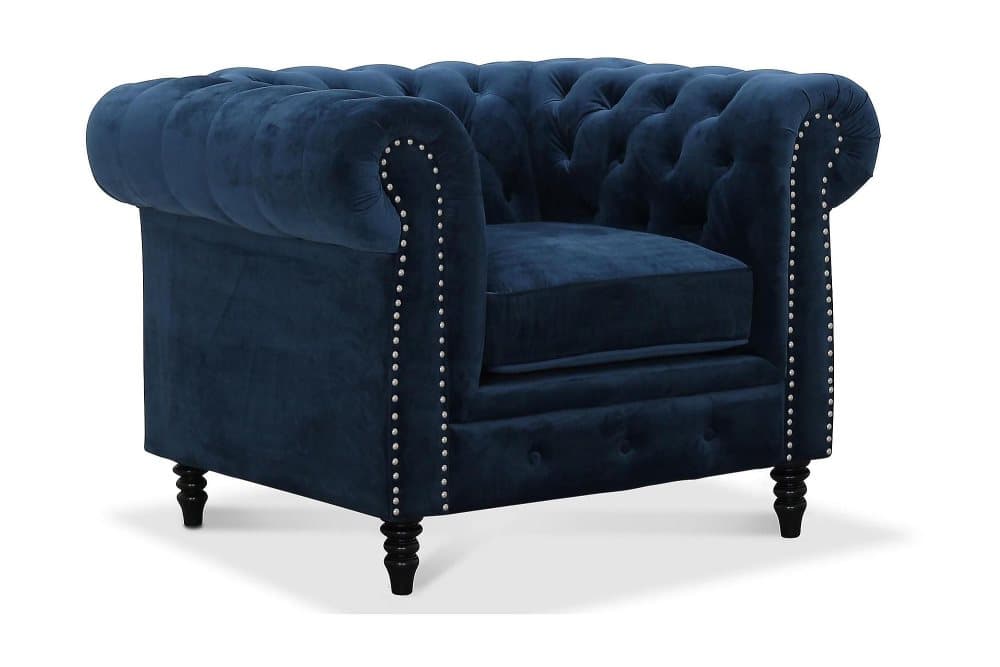 CARDIFF Fåtölj Blå Sammet