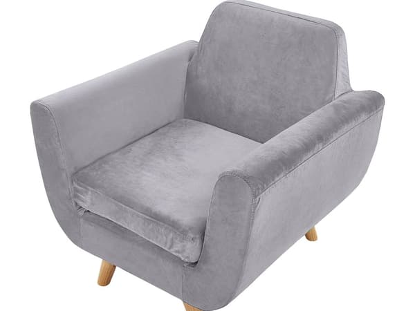 Lænestol Grå Velour Aftagelig og Udskiftelig Møbel Lynlås Betræk Elastisk 80 x 77 x 46 Nem Vaskbart og Pleje