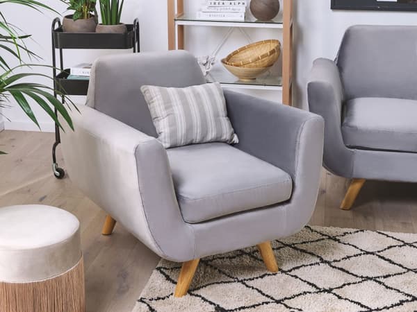 Lænestol Grå Velour Aftagelig og Udskiftelig Møbel Lynlås Betræk Elastisk 80 x 77 x 46 Nem Vaskbart og Pleje
