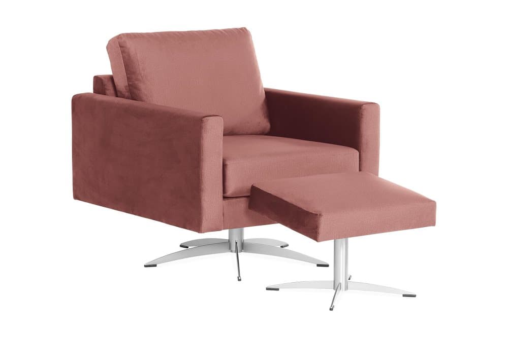 NISTOSO Fåtölj med Fotpall Rosa/Silver
