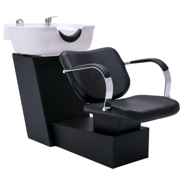 vidaXL frisørstol med vask 137x59x82 cm kunstlæder sort og hvid