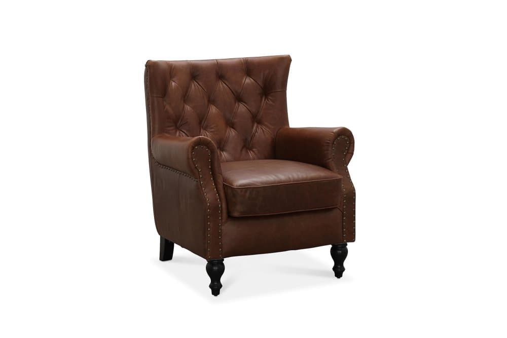 SMITH Clubfåtölj Läder Brun