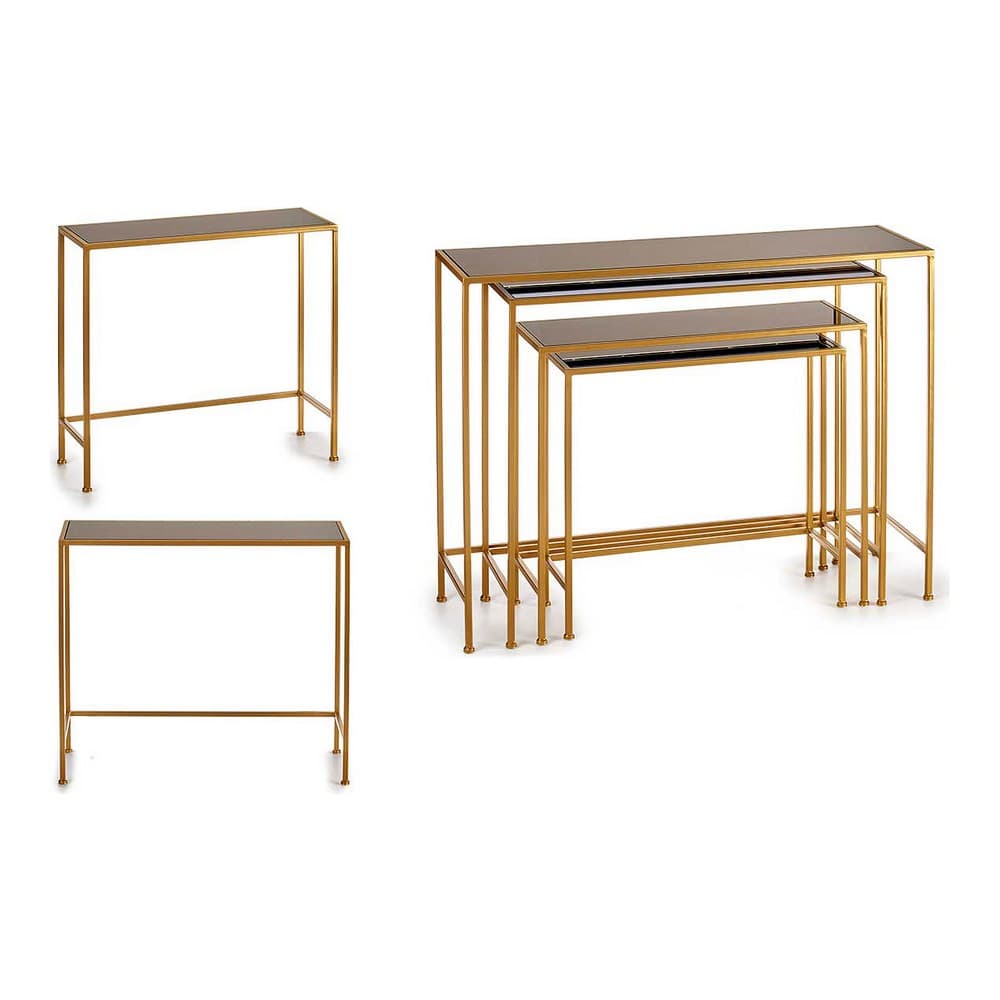 Set Svart Gyllene Bord Glas Metall (4 pcs)