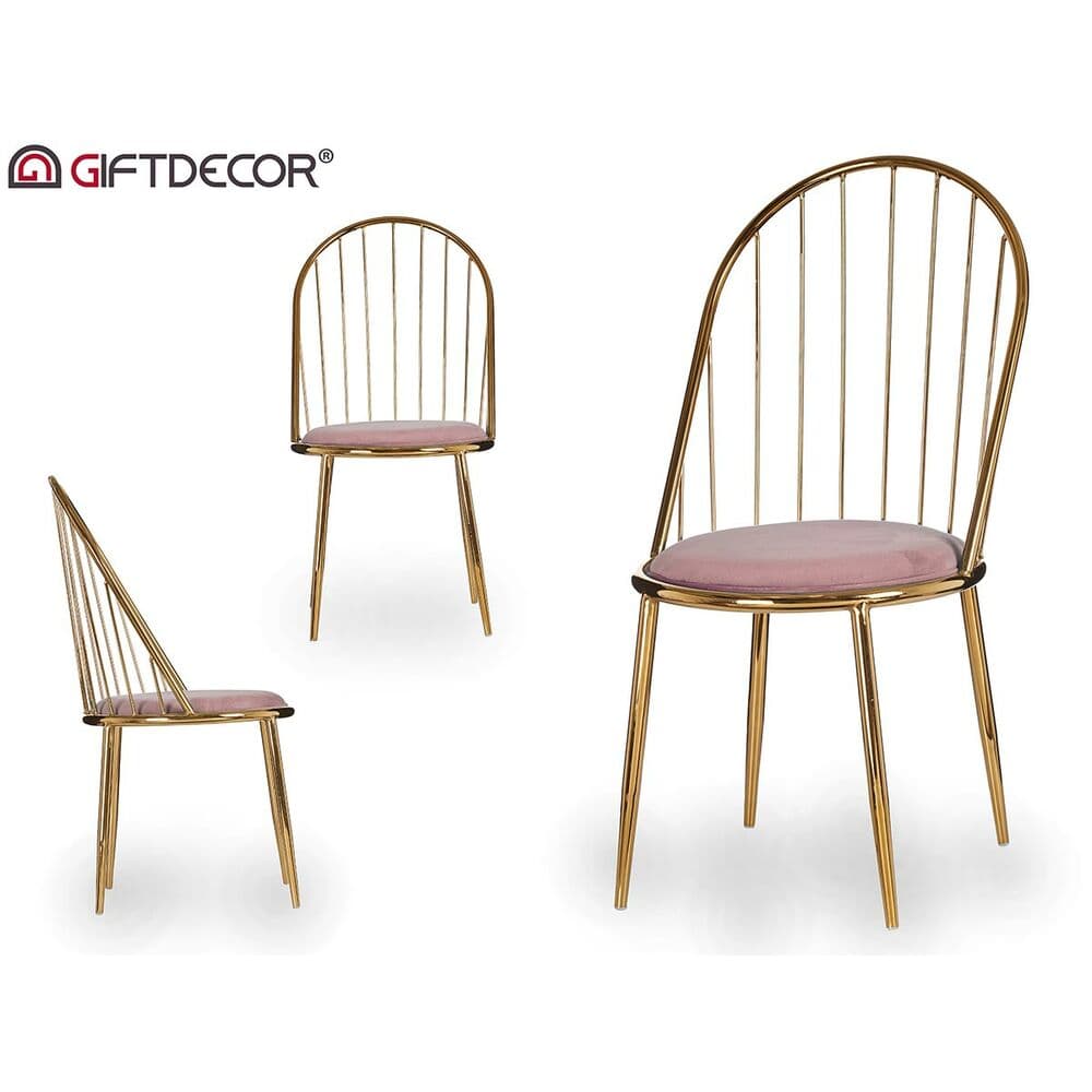 Stol Rosa Gyllene Stänger Polyester Järn (48 x 95,5 x 48 cm)