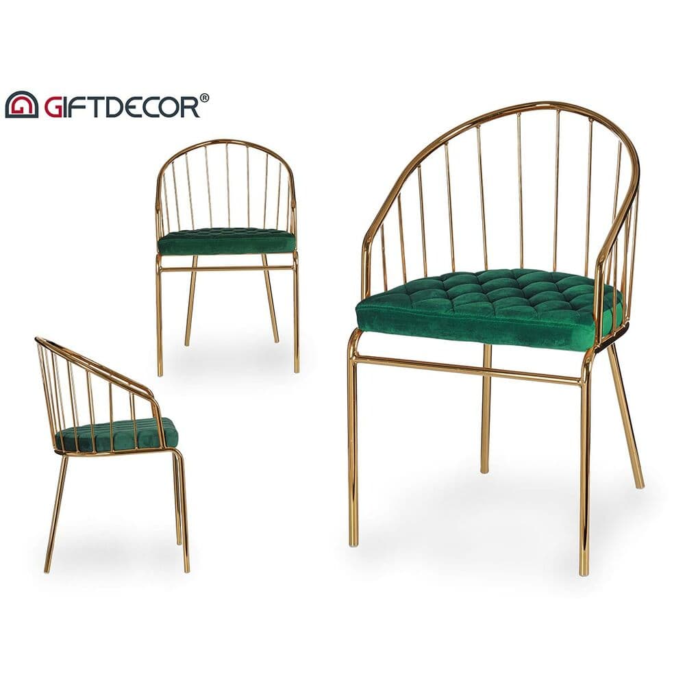Stol Gyllene Grön Stänger Polyester Järn (51 x 81 x 52 cm)