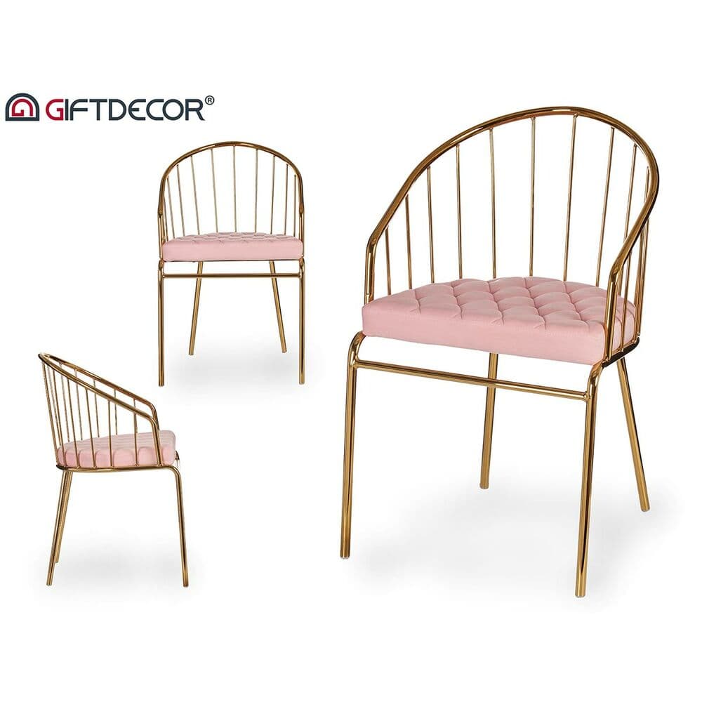 Stol Rosa Gyllene Stänger Polyester Järn (51 x 81 x 52 cm)
