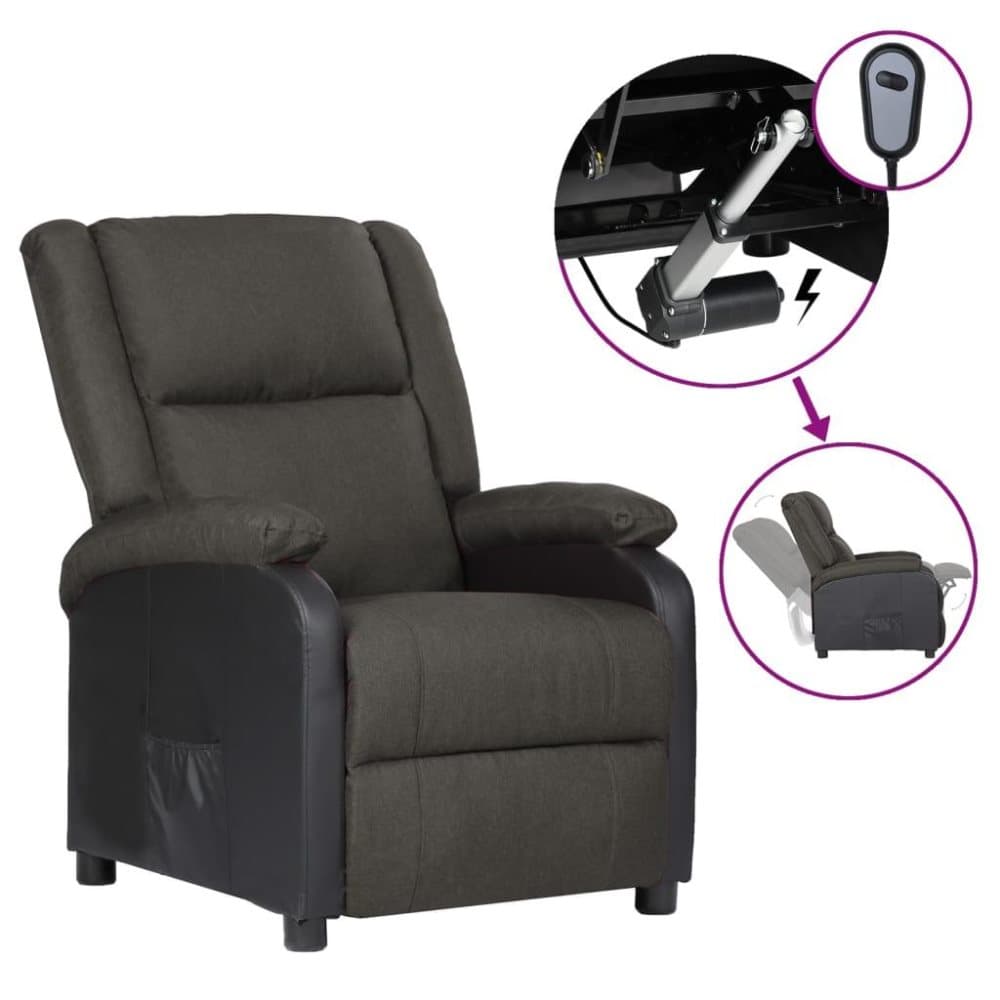 vidaXL Reclinerfåtölj med elektronisk motor mörkgrå konstläder och tyg