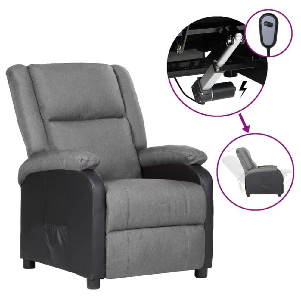 vidaXL Reclinerfåtölj med elektronisk motor ljusgrå konstläder och tyg