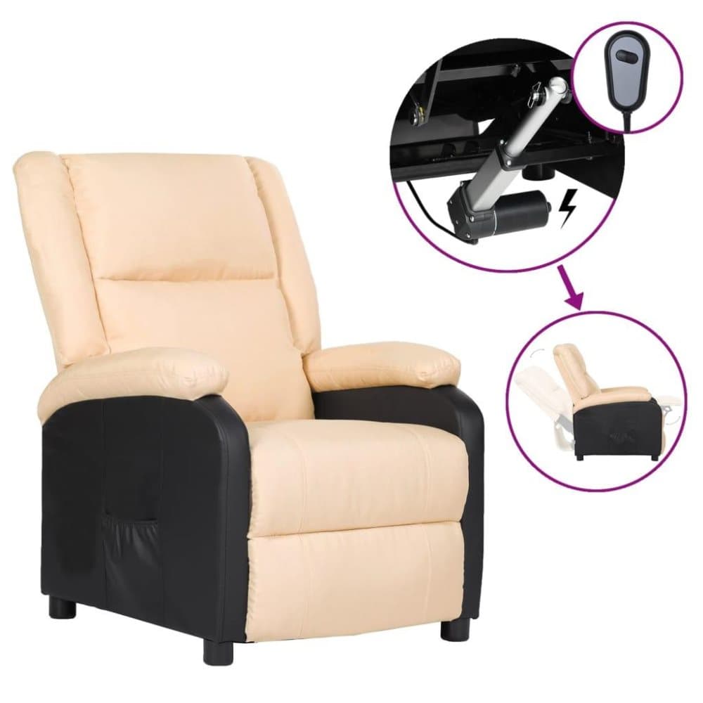 vidaXL Elektrisk reclinerfåtölj gräddvit konstläder och tyg