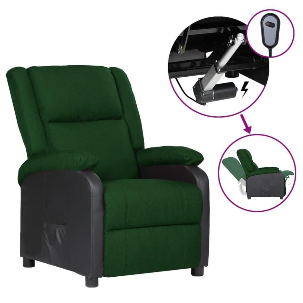 vidaXL Elektrisk reclinerfåtölj mörkgrön konstläder och tyg