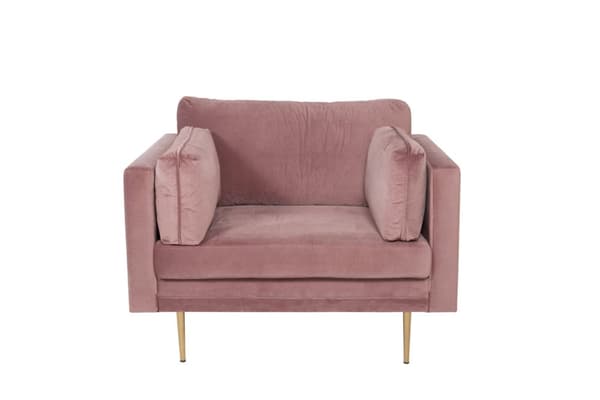 Boom lænestol velour støvetpink.