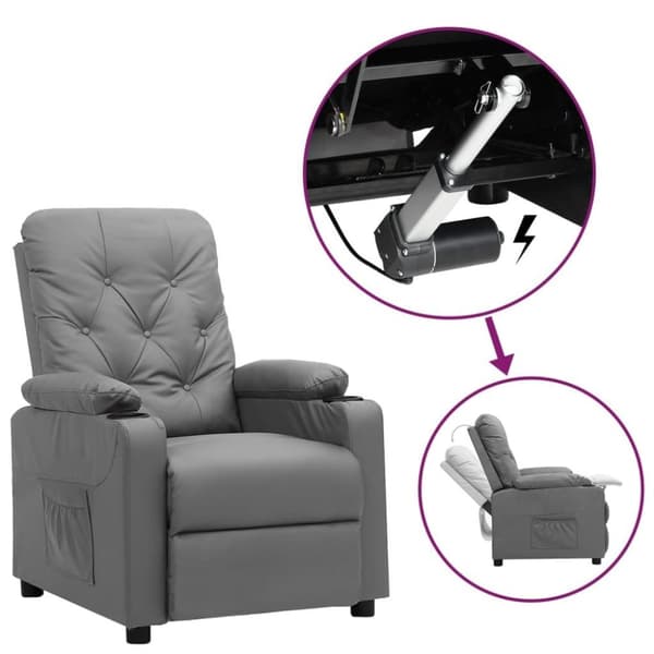 vidaXL Reclinerfåtölj med uppresningshjälp grå konstläder