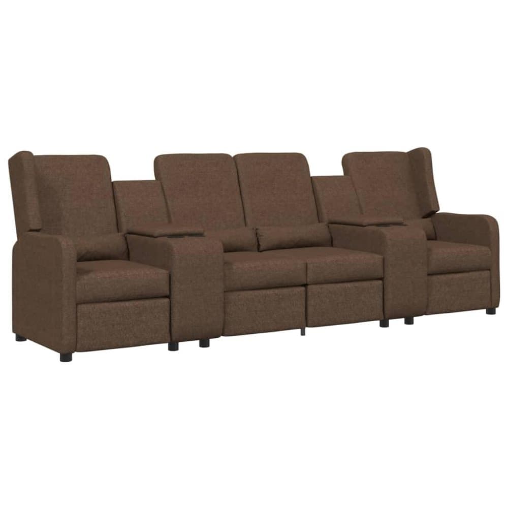 vidaXL 4-sits reclinerfåtölj med mugghållare brun tyg