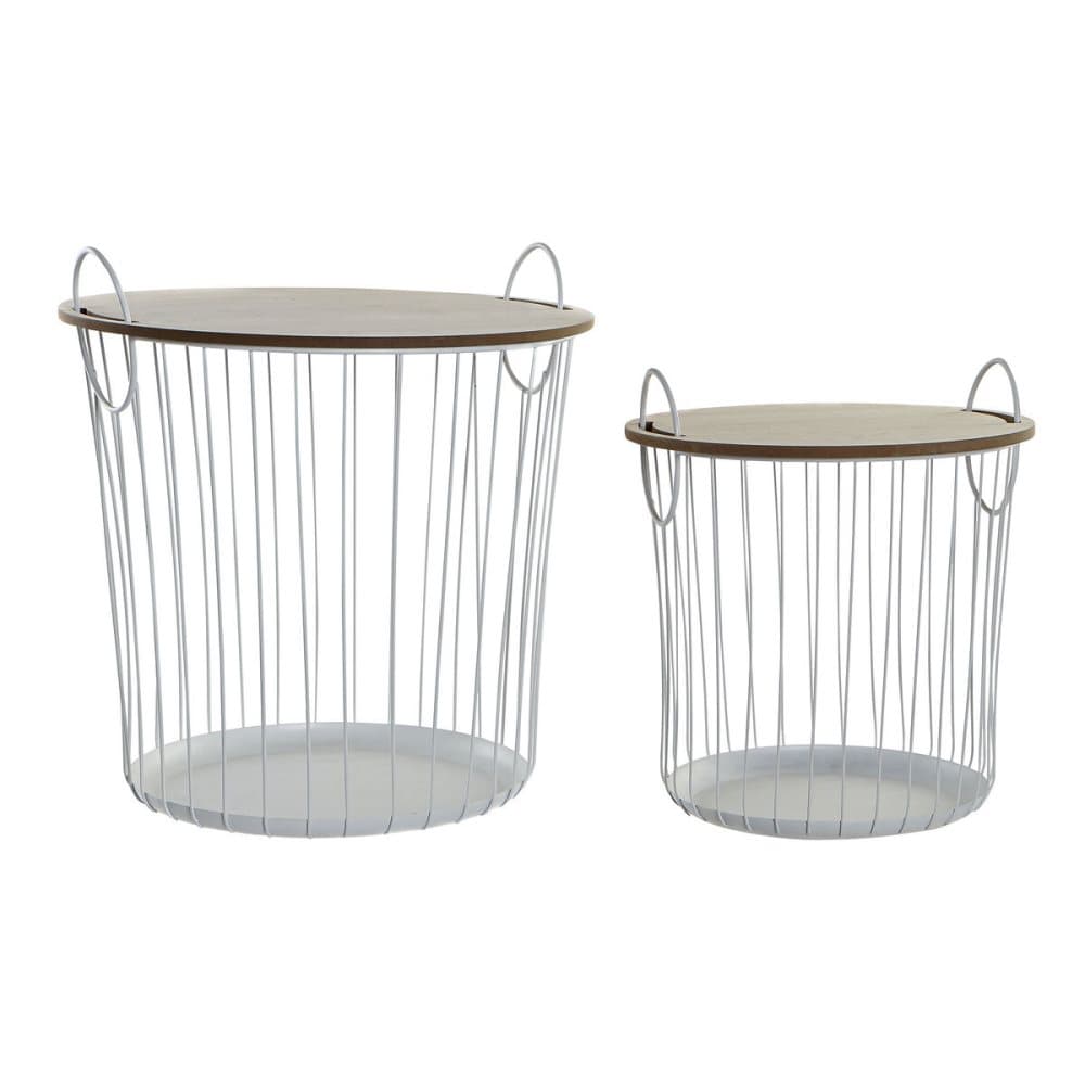 2-bordsset DKD Home Decor Naturell MDF Vit Järn (43 x 43 x 46 cm)