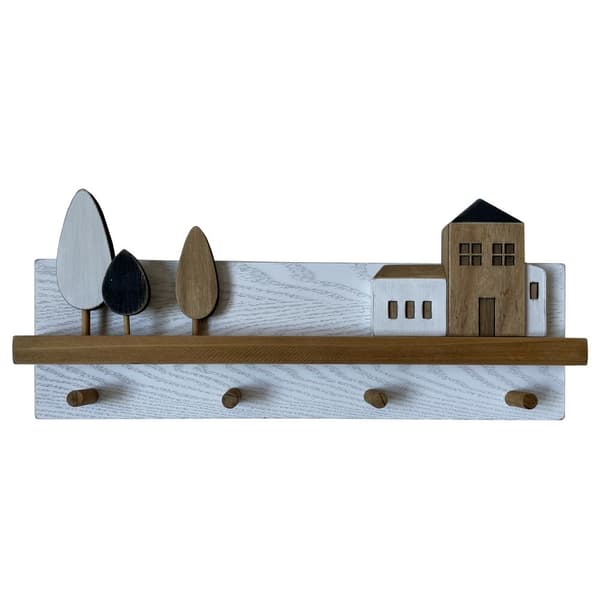 Knagerække til væggen DKD Home Decor Træ Huse Urban 40 x 4 x 17 cm