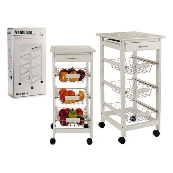 Grøn indkøbsvogn Kinvara JWKT-3035 Hvid Metal Fyr Flise 37 x 76 x 37 cm 3-lags stativ