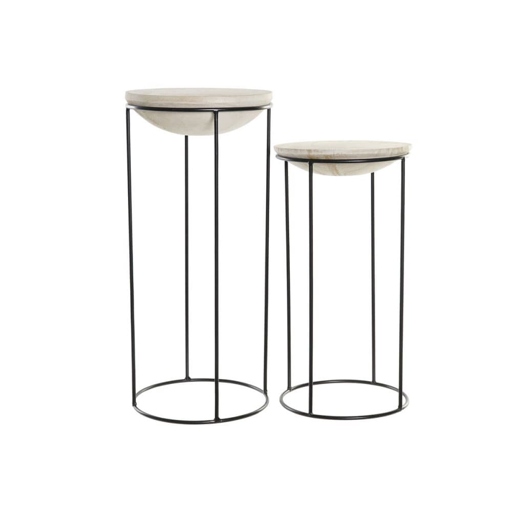 2-bordsset DKD Home Decor Naturell Svart Järn Paulowniaträ (28 x 28 x 62,5 cm)