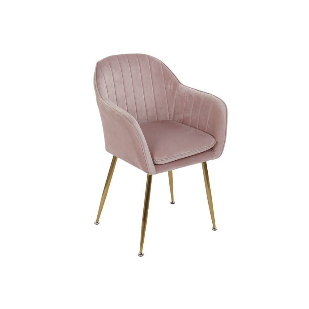 Stol med armstöd DKD Home Decor Rosa Metall Polyester Sammet (56 x 57 x 85 cm)