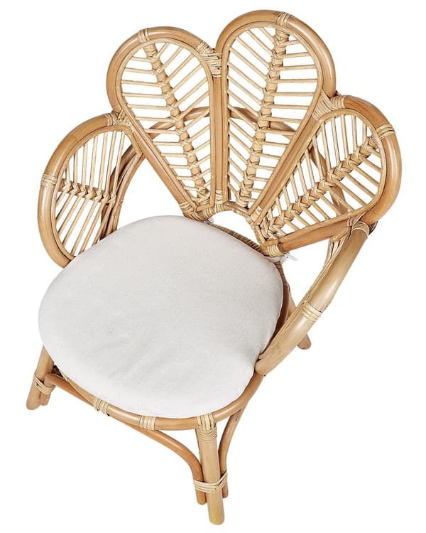 Påfuglestol Beige Rattan Børnestol med Siddehynde Udendørs Havestol til Terrasse Havelænestol