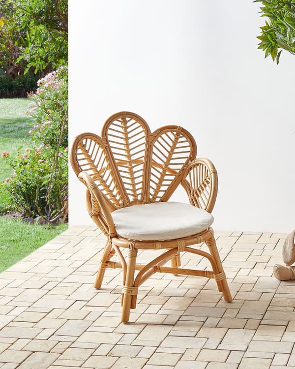 Påfuglestol Beige Rattan Børnestol med Siddehynde Udendørs Havestol til Terrasse Havelænestol