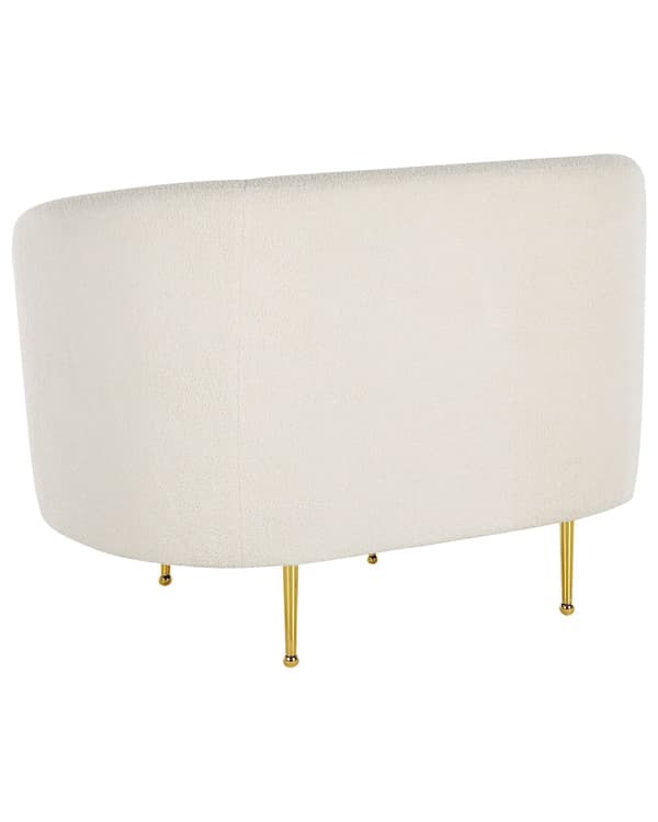 Fåtölj Vit Boucle Tyg Mjuk Nubby Guldben Retro Glam Art Deco Design