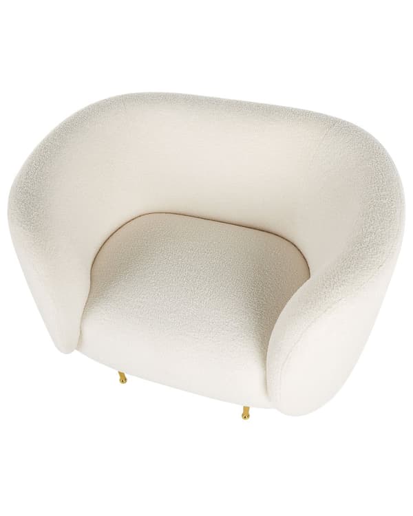 Fåtölj Vit Boucle Tyg Mjuk Nubby Guldben Retro Glam Art Deco Design