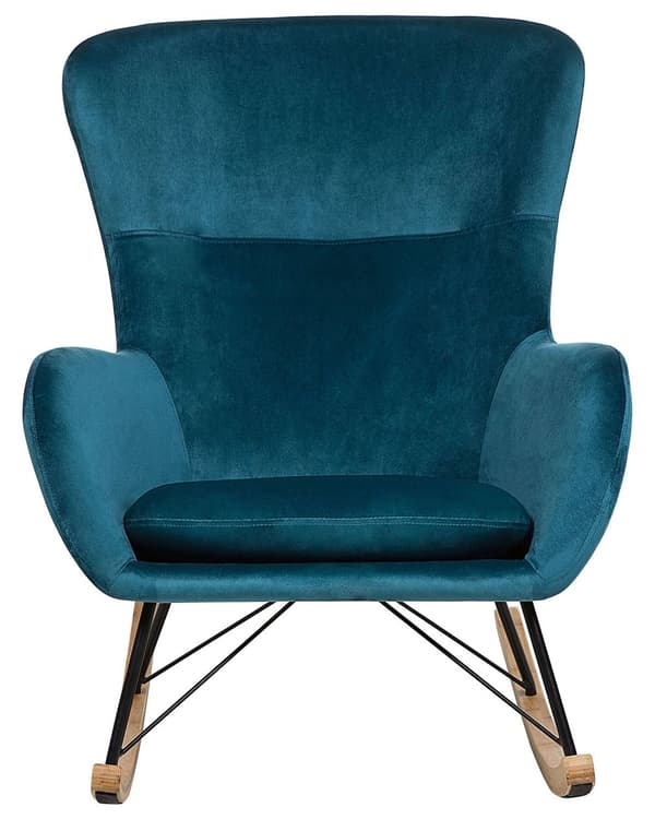 Gyngestol Blå Fløyel Materiale Metall Ben Moderne Stil