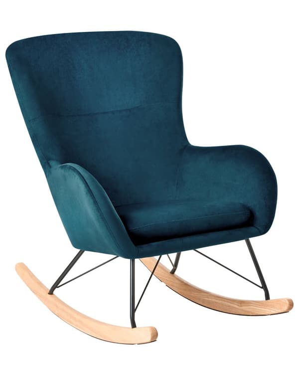 Gyngestol Blå Fløyel Materiale Metall Ben Moderne Stil