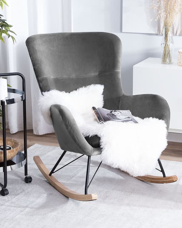 Gyngestol Mørkegrå Fløyel Metallben Moderne Barnerom Elegant