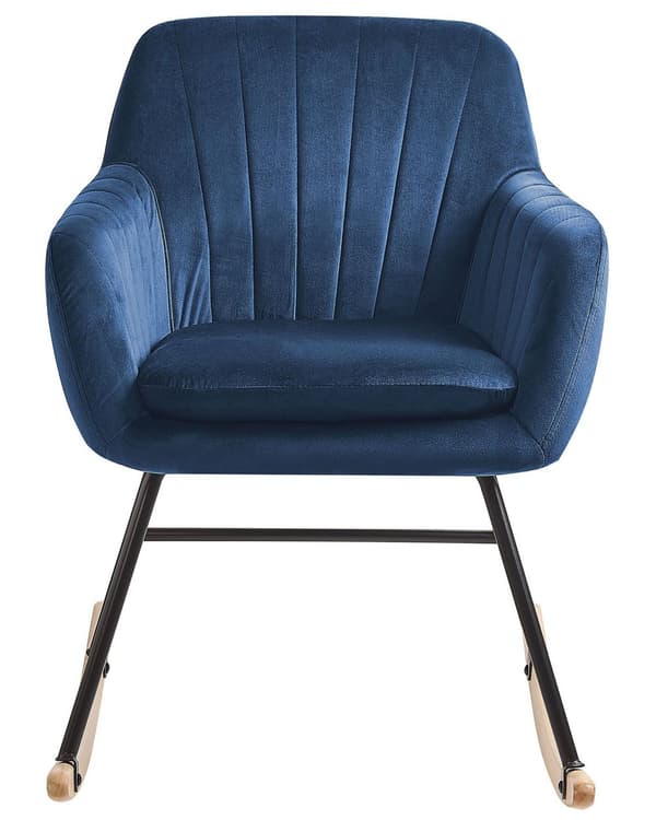 Gyngestol Blå Fløyel Metallben Treskøyter Moderne Stil