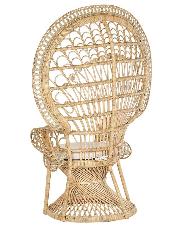 Stol Påfugl Beige Rotting 150 x 68 cm Flettet Sittepute Høy rygg Lenestol Innendørs Utendørs