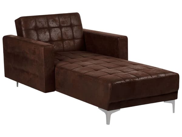 Sjeselong Brun Kunstskinn Justerbar rygg Sovefunksjon Metallben Dekorative knapper Moderne design Stue
