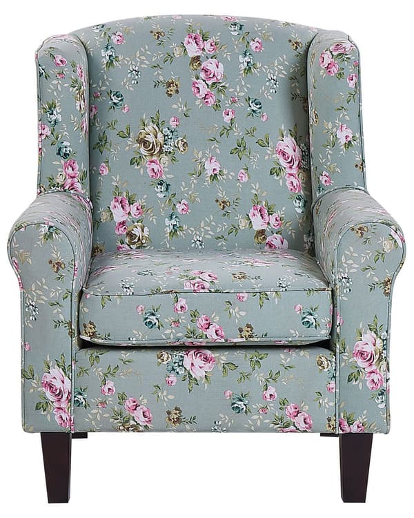 Lenestol med fotskammel Grønn Stoff med blomstermønster Ben i tre Wingback-stil