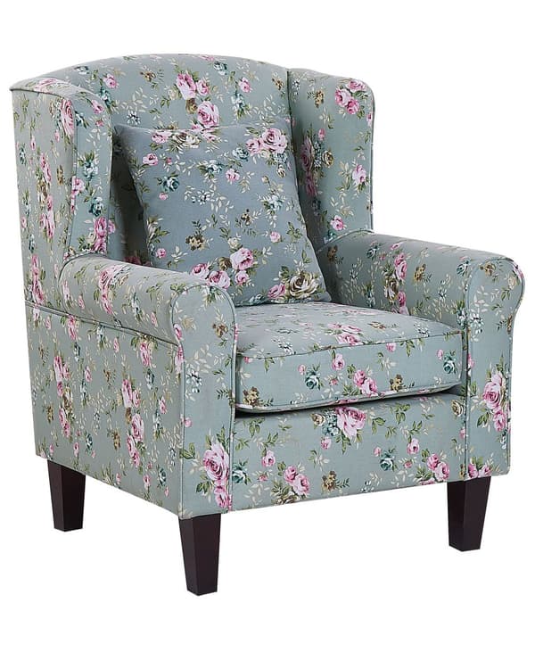 Lenestol med fotskammel Grønn Stoff med blomstermønster Ben i tre Wingback-stil