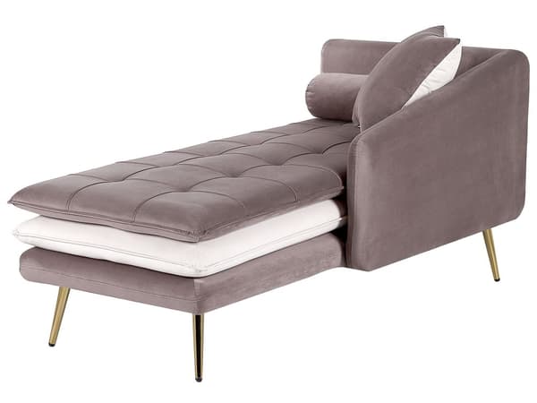 Sjeselong Brun Hvit Fløyel Polstret med Gullfargede Metallben 164 x 77 x 72 cm Sovesofa Daybed med Rygg Gjesteseng Quiltet Multifunksjonell Moderne