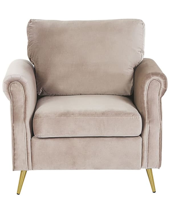 Lenestol Taupe Fløyel 90 x 67 x 85 cm Gullfargede ben Avtakbare sete- og ryggputer Retro og glamorøs stil Hvilestol