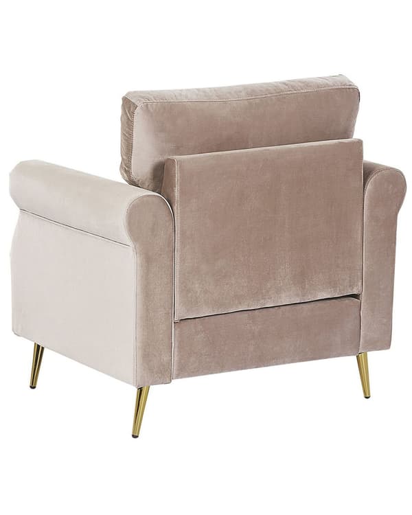 Lenestol Taupe Fløyel 90 x 67 x 85 cm Gullfargede ben Avtakbare sete- og ryggputer Retro og glamorøs stil Hvilestol