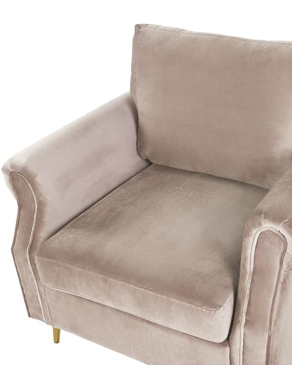 Lenestol Taupe Fløyel 90 x 67 x 85 cm Gullfargede ben Avtakbare sete- og ryggputer Retro og glamorøs stil Hvilestol