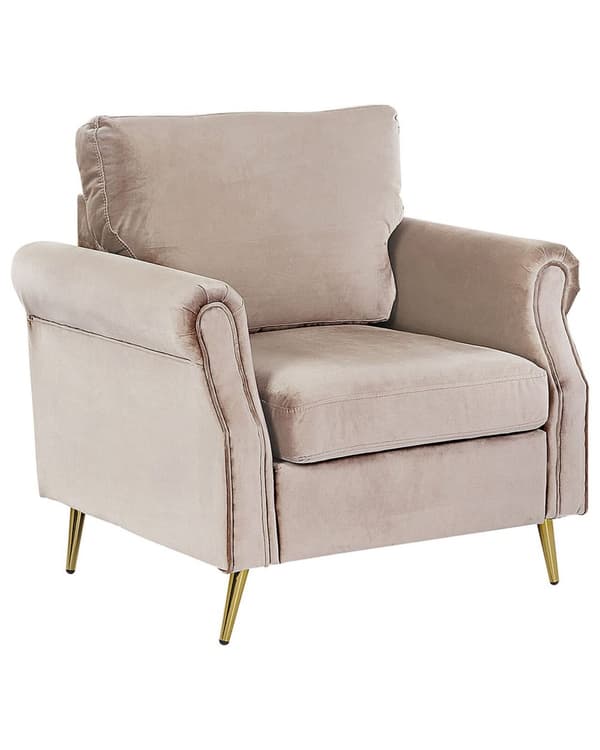 Lenestol Taupe Fløyel 90 x 67 x 85 cm Gullfargede ben Avtakbare sete- og ryggputer Retro og glamorøs stil Hvilestol