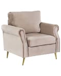 Miniatyrbilde 1 av 9: Lenestol Taupe Fløyel 90 x 67 x 85 cm Gullfargede ben Avtakbare sete- og ryggputer Retro og glamorøs stil Hvilestol