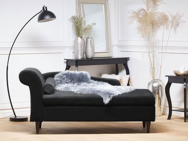 Sjeselong med Svart Fløyelspolstring og Oppbevaring Venstre hånd med bolster